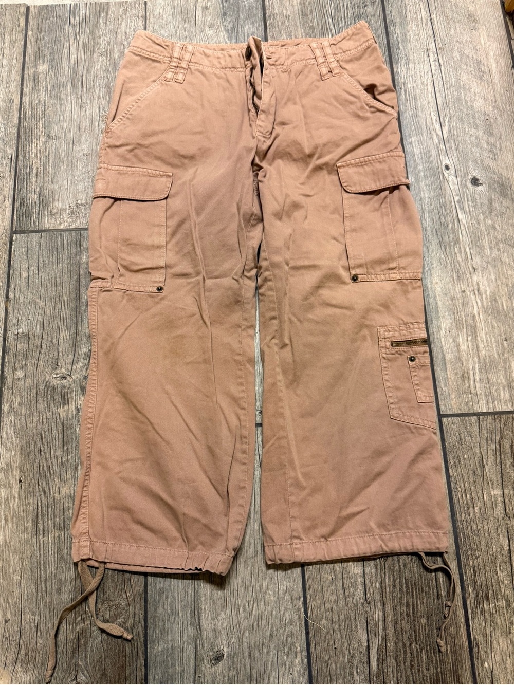 Caribbean Joe Women’s Size 8 Tan Cargo Pants Baggy Utility Y2K Drawstring Hem
